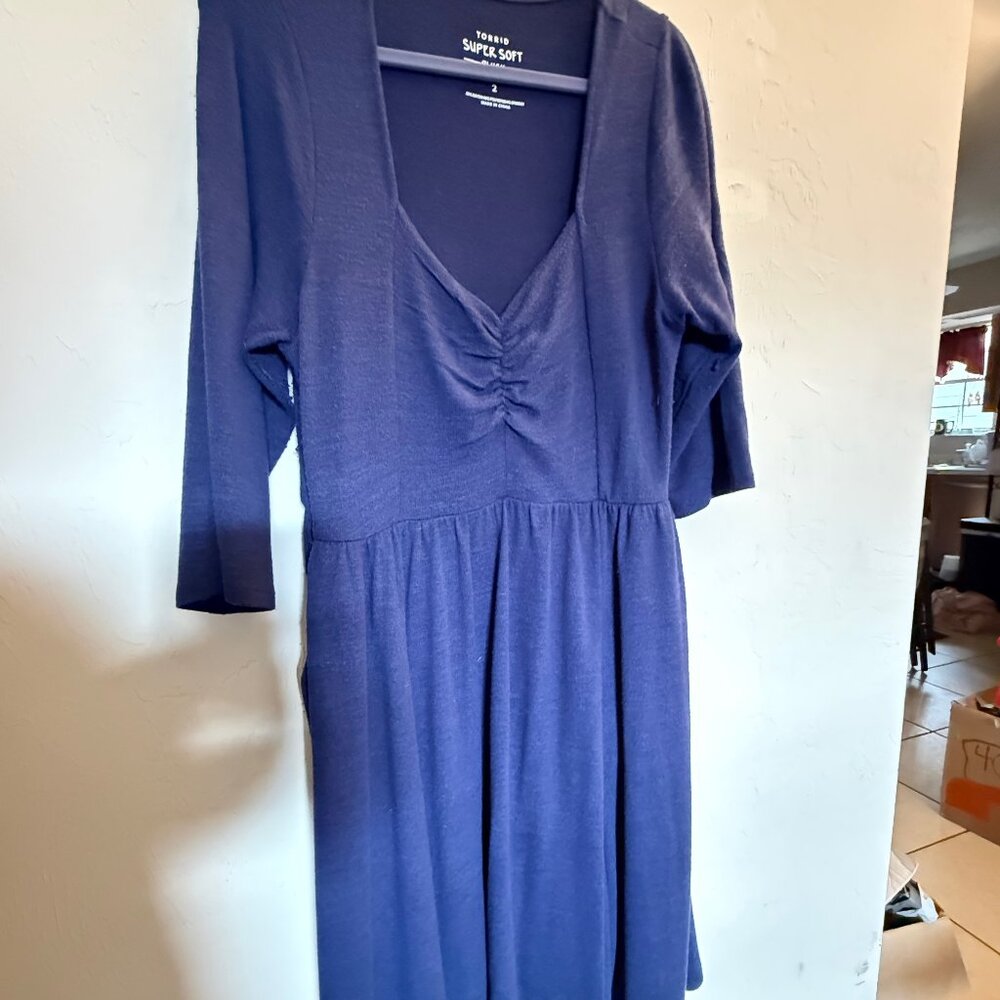 Torrid Super Soft Plush Navy Midi Dress, 2X 18/20